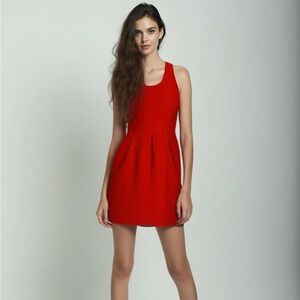 Moulinette Soeurs Dress Womens Size 2 Red Mini Fit & Flare Pleated Sleeveless